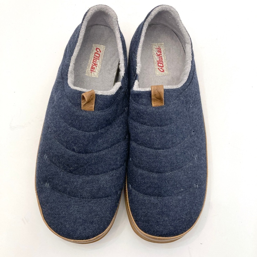 Olukai Mahana Slipper Blue Quilted Lined Shoes Mens 14 EU 47 Rubber Outsole